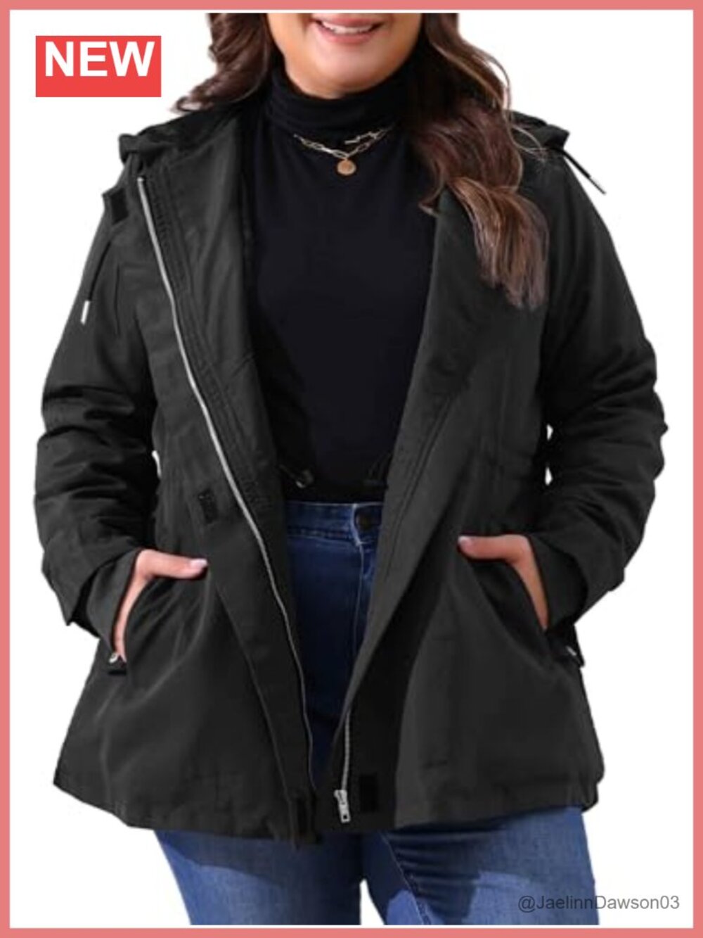 Plus Size Rain Jacket Lightweight Waterproof Fleece Lined Hooded Windbreaker